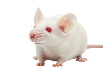 Albino laboratory mouse with red eyes isolated on transparent background