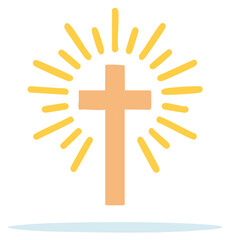 Christian Cross with Light Rays Religious Symbol Illustration