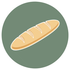 Stylized French Baguette Bread Loaf Flat Design Icon Illustration with Long Shadow