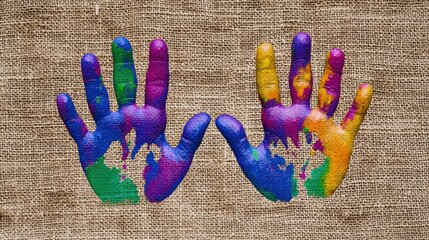 Colorful Painted Hands on Canvas A Symbol of Unity and Expression