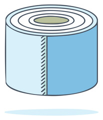 Simple cartoon illustration of a single new blue toilet paper roll