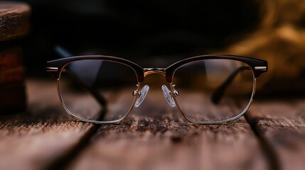 Elegant Eyewear on Rustic Wooden Surface Clarity and Style