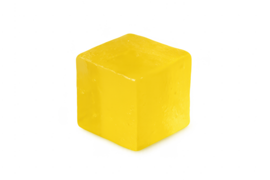 Yellow gelatin cube dessert on transparent background