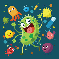 Obraz premium Cute Cartoon Germs and Microbes Illustration
