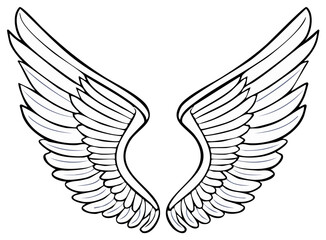 Obraz premium Graphic illustration of stylized symmetrical angel wings with elegant feather details representing freedom