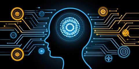 Exploring the intersection of artificial intelligence and human thought digital realm infographic futuristic environment side view cognitive technology insights