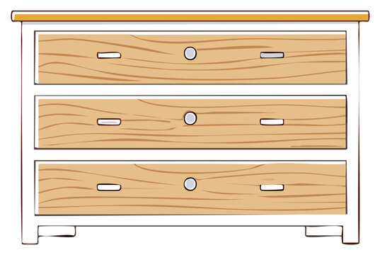 Modern white and light wood chest of drawers with three drawers vector illustration
