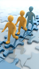 Abstract colorful human figure walk interconnect puzzle piece  teamwork connection problem solving.