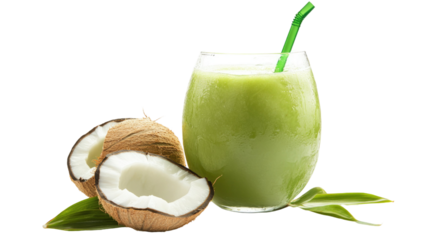 Coconut green drink with refreshing tropical color and natural liquid texture clearly showcased for healthy beverage visuals isolated on white background