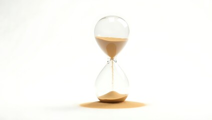 A melting hourglass where sand drips out like liquid, representing time slipping away; isolated on pure white background.