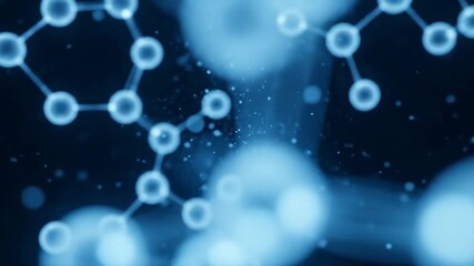 Glowing blue molecules form an abstract scientific network for technology and medical visuals.