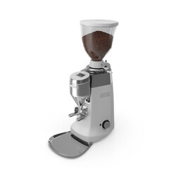 automatic coffee grinder filled with roasted beans in tall transparent hopper