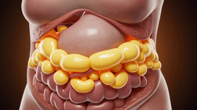 Cross section of human abdomen showing fatty liver disease