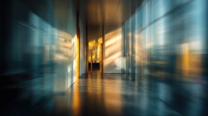 Contemporary Abstract Blurred Glass Office Building Interior with Light and Shadow Effects. High quality