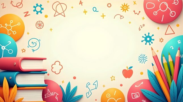 Educational and Science Graphic Illustration Background with Books and Pencils
