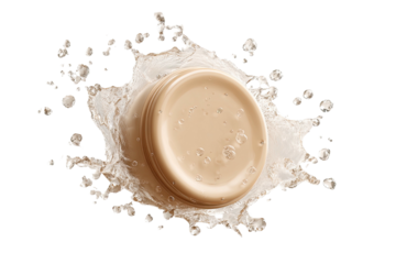 Beige jar surrounded by splashing white liquid