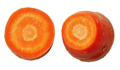 Two bright orange carrot sections show cross-sections of rings