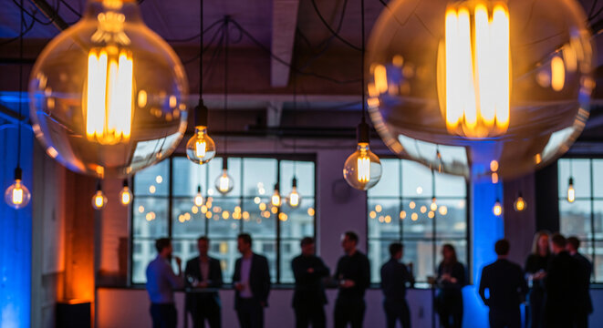 Intimate gathering with blurred silhouettes and bokeh lights creates an enigmatic and sociable atmosphere for special occasion and celebration.