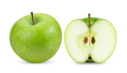 Fresh green apple on transparent png  (Image from camera)