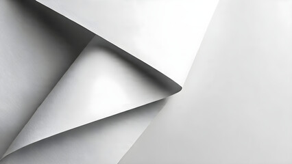Elegant smooth white paper curves create a modern, minimalist abstract background with soft shadows and subtle texture