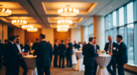 Fototapeta premium Blurred shot of business people at party in office center.