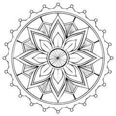 Detailed black and white floral mandala pattern for coloring, meditation, and decorative design.