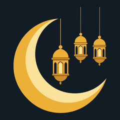 islamic ramadan greeting card with lanterns and crescent