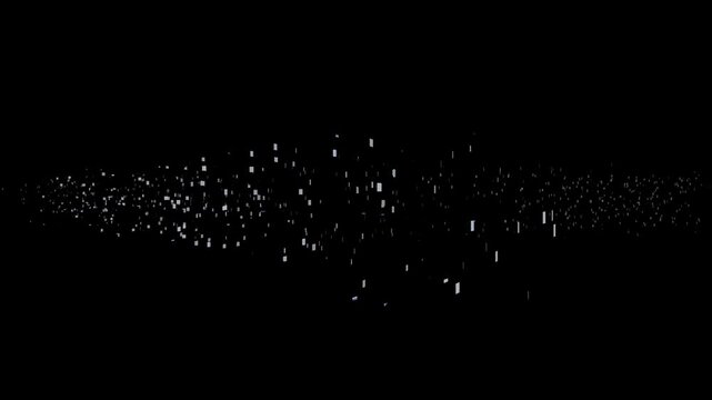 The word happy is displayed with a pixelated effect, creating a sense of disintegration or digital decay on black background