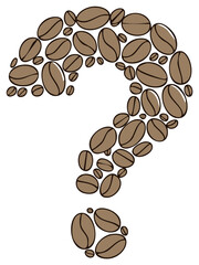 Obraz premium Question mark symbol composed of coffee beans on a white background