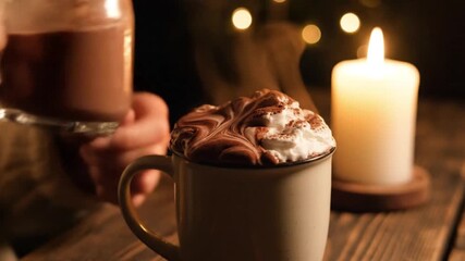 Mug of hot chocolate with whipped cream - Powered by Adobe