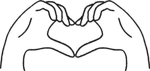 手描きペイントタッチのハートポーズの両手のイラスト、手のひら側　Adobe Illustrator Artwork