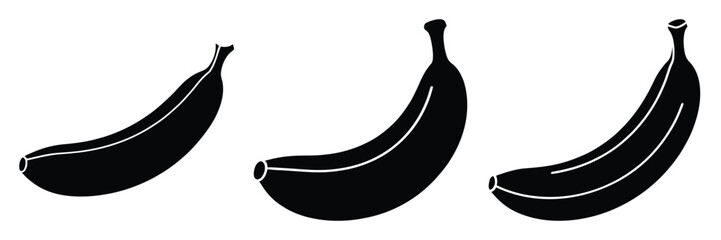 banana curve minimal food icon set, black color and white background