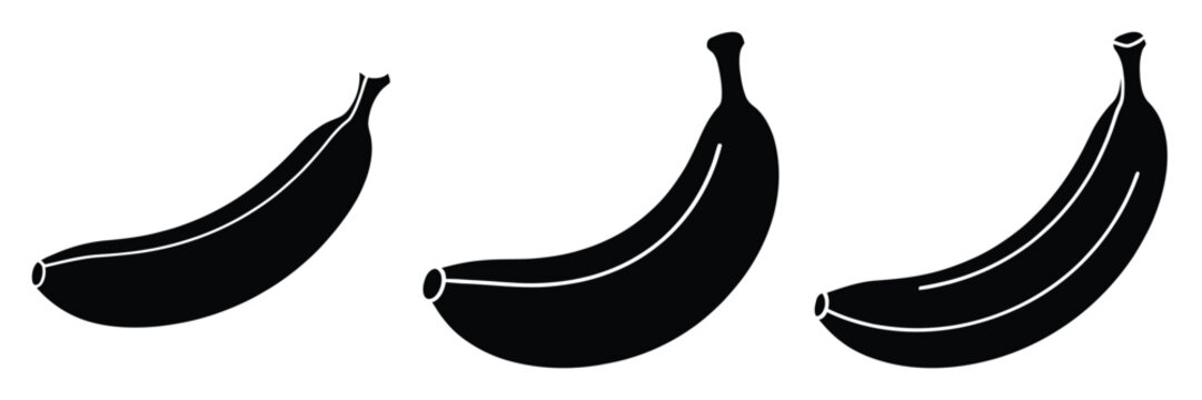 banana curve minimal food icon set, black color and white background