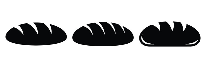 bread loaf minimal food icon set, black color and white background