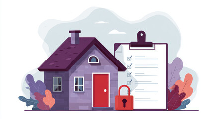 House inspection checklist security home safety audit property insurance concept clipboard checklist locked door icon residential protection risk