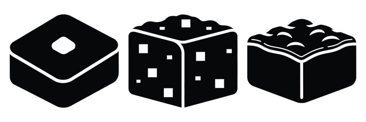 brownie square minimal food icon set, black color and white background