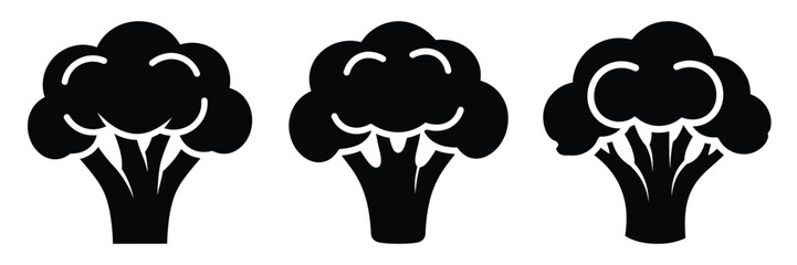 broccoli head minimal food icon set, black color and white background