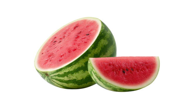 Juicy sliced watermelon with vibrant red flesh and black seeds