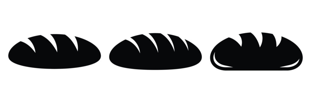bread loaf minimal food icon set, black color and white background