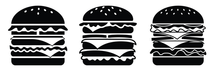 cheeseburger stack minimal food icon set, black color and white background