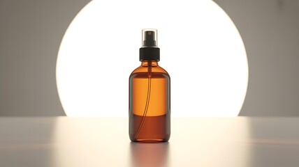 Amber glass dropper bottle filled with amber liquid against a bright white backdrop