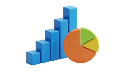 3d bar chart and pie chart showing growth and data analysis