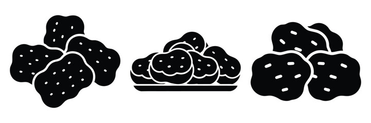 chicken nuggets minimal food icon set, black color and white background