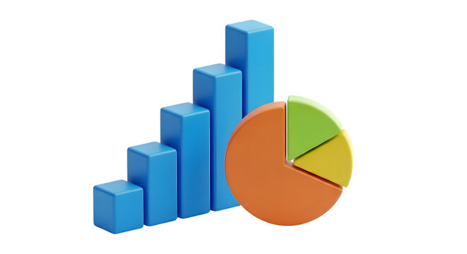3d bar chart and pie chart showing growth and data analysis