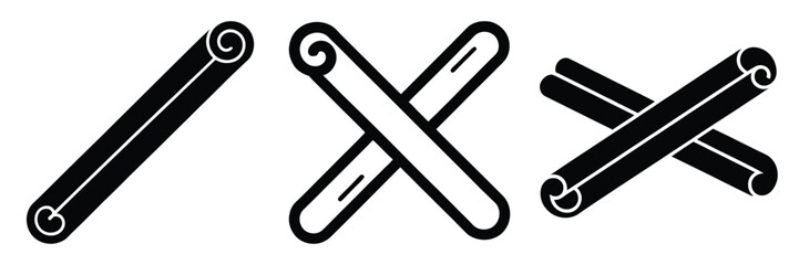 Obraz premium cinnamon stick minimal food icon set, black color and white background