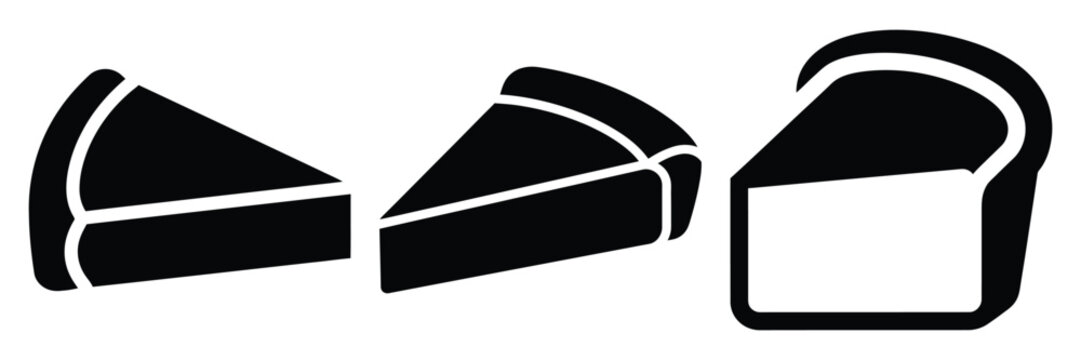 cornbread slice minimal food icon set, black color and white background