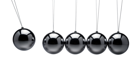 Newtons cradle with five metal spheres demonstrating physics and momentum