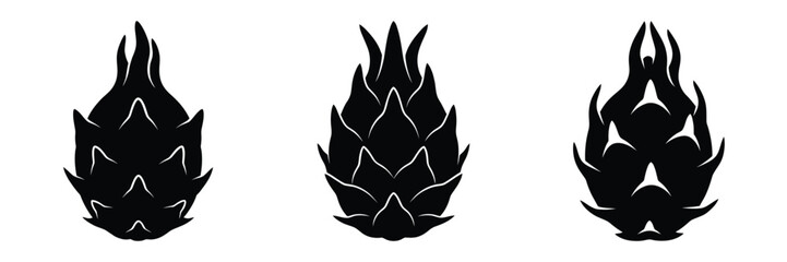 dragon fruit minimal food icon set, black color and white background
