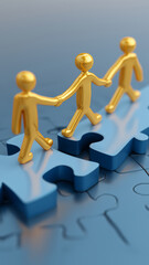 Abstract colorful human figure walk interconnect puzzle piece  teamwork connection problem solving.