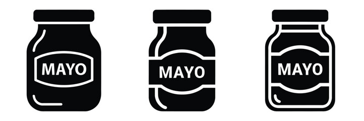 mayo jar minimal food icon set, black color and white background